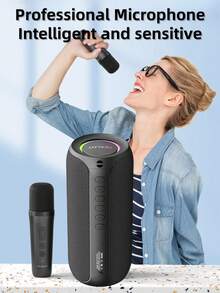 Zealot S69M 便携式无线蓝牙麦克风音箱，20W 高音量，IPX5 防水，带呼吸氛围灯，兼容 TF 卡/USB/AUX，支持手机/平板电脑/电脑/电视连接，适用于户外露营、聚会、家庭影院等场合，K-Song 音箱 - 黑色[配兩支無線麥克風] - 查看 8