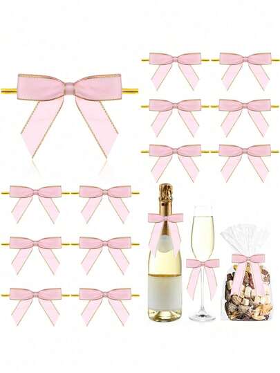 50/100 件金边迷你丝带蝴蝶结、粉色扭结蝴蝶结、DIY 缎带蝴蝶结预扎礼品蝴蝶结，适用于礼品包装、派对礼品、香槟瓶蛋糕装饰、烘焙食品饼干袋装饰、新娘送礼会母亲节生日派对装饰、7 月 4 日装饰