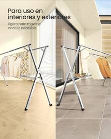 SONGMICS Tendedero, Secador de Pie, 143-238 cm Extensible, Plegable, Independiente, para Uso en Interiores y Exteriores, Gris Paloma - Plateado - Ver 5