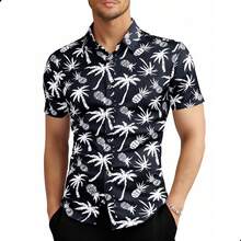 Camisa Manga Corta Hawaiana Con Estampado Para Hombre - Negro - Ver 1