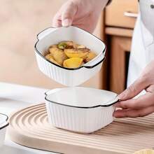 1 Confezione, Piatti da forno in ceramica da 13 once, Teglie quadrate con bordi neri, Piccoli piatti da forno adatti per friggitrici ad aria, Stoviglie da forno in ceramica con manici, Per forno, microonde e lavastoviglie. Accessori da cucina essenziali. Ciotole per dessert. Ciotole per frutta. Realizzati in ceramica di alta qualità, resistenti al calore e adatti per forni.