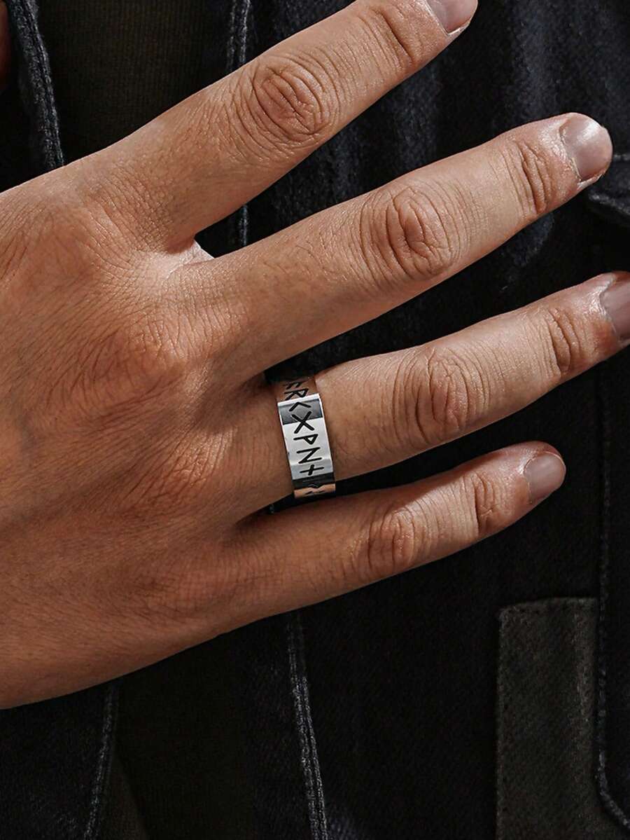 1 pieza Anillo de inoxidable con patrón de letra personalizado grabado, regalo de joyería - anillo - Ver 1