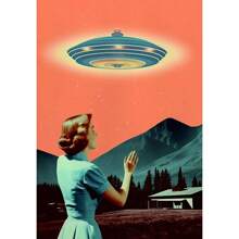 1pc /3PCS Wall Arts Posters Optinal Frame Pop UFO UFO Alien Drink Coffee Art Print Poster Cow Canvas Print Print Vintage Sci-Fi Wall Art Funny Home Decor