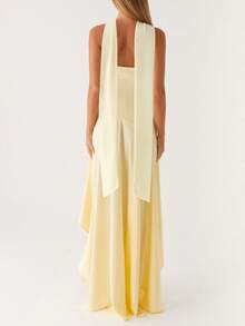 Women's Strapless Ruffle High Split Irregular Long Dress Sleeveless Backless Bodycon Cocktail Party Maxi Dress - 黃色 - 查看 4