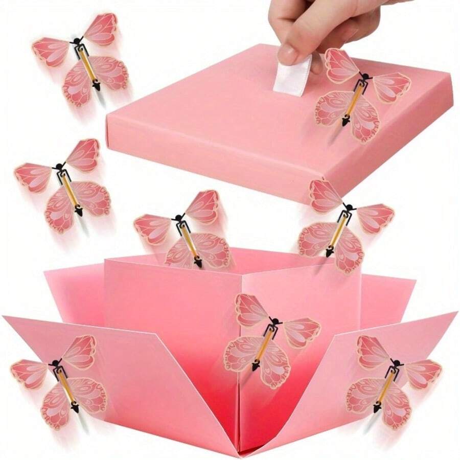 Set de 4 cajas de regalo con mariposas que salen volando, caja sorpresa de papel adecuada para cumpleaños, bodas, aniversarios y celebraciones del Día de San Valentín