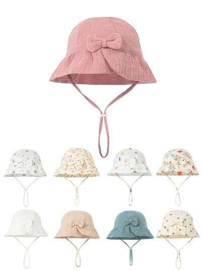 1 件 [1-2 岁] 婴儿亲肤柔软渔夫帽，幼儿可爱蝴蝶结设计太阳帽，多种颜色可选，吸湿排汗，防晒，防风，适合日常休闲穿着和户外使用
