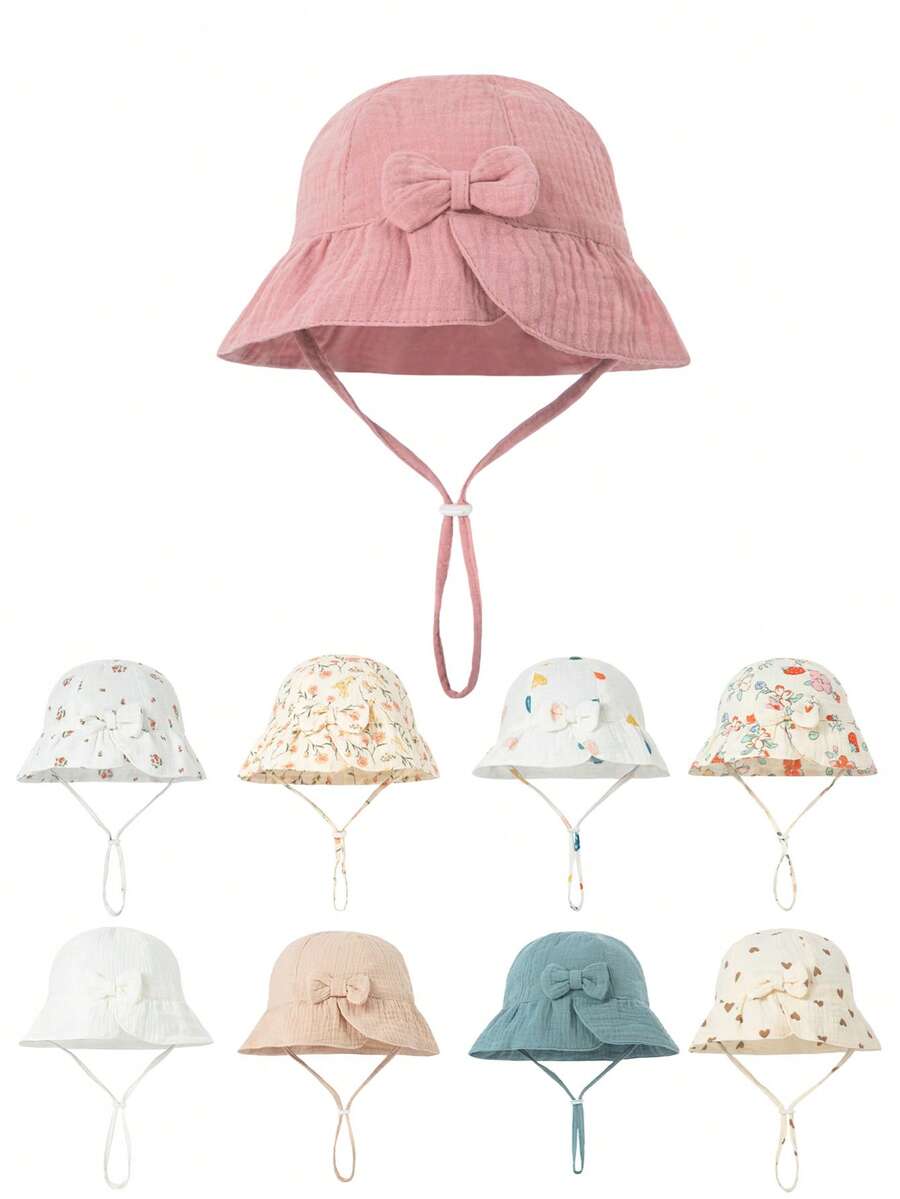 1 件 [1-2 岁] 婴儿亲肤柔软渔夫帽，幼儿可爱蝴蝶结设计太阳帽，多种颜色可选，吸湿排汗，防晒，防风，适合日常休闲穿着和户外使用 - 1PC - 查看 1