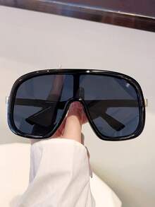 1 Peça Novo Óculos de Sol Oversized em Formato de Escudo de Moda Feminino, Design de Lente Integrada, Óculos Laranja, Formato Simples, Cor Degradê, Óculos Decorativos de Armação Completa para Verão, Praia, Viagem, Outdoor - Multicolorido - Visão 4