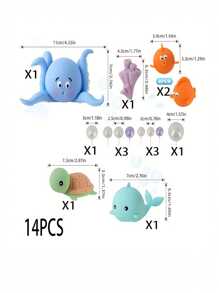14 PCS Under The Sea Cake Decorations Ocean Animals Cake Topper With Cake Balls Decorations For Under The Sea Theme Birthday Party Supplies