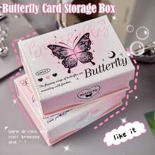 Caja de tarjetas de PU con diseño de mariposa de la suerte, caja de almacenamiento de tarjetas pequeñas de gran capacidad con tapa abatible para tarjetas de presentación