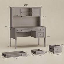Farmhouse Office Desk With Hutch, 47.3" Executive Desk, Computer Desk With 3 Drawers And Open Storage Shelves For Home Office