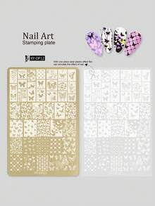 1pc印花钢板模板金色花瓣蕾丝蝴蝶图案民族风竹林转印工具夏季印花板DIY美甲