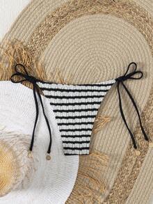 Ladies Summer Beach Striped Lace Up Bikini Bottoms, Hot Selling Swimsuits In Europe And America Vacation - Black and White - View 5