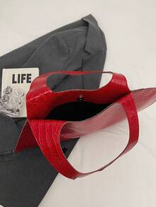 Túi đeo nách hình trái tim thời trang mới dung tích lớn, túi tote & túi đeo vai đa năng cho tiệc tối, họa tiết đá bất đối xứng - Đỏ - Xem 6