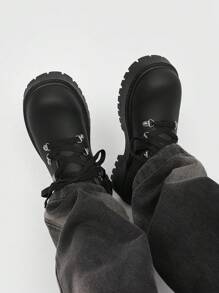 Chaussures de ville à bout rond rétro avec semelle épaisse pour hommes, chaussures de soirée à lacets de style britannique pour hommes, mariage, mode, chaussures  casual