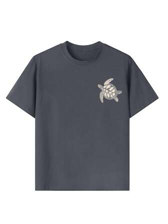 一件代发女童中大童休闲印花圆领套头短袖T恤夏季学生幼童服装 - 游泳海龟艺术风格T恤激发想象力和自我表达！儿童服装女童图案T恤夏季上衣青少年女童服装