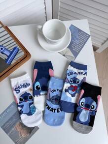 Disney 4 pares de calcetines tobilleros de mujer con estampado de Stitch de , versátiles para todas las temporadas, color aleatorio, de tela de alta calidad, sin relleno