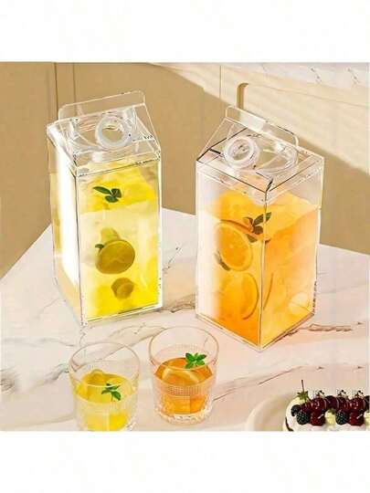 1 pieza Taza cuadrada multifuncional y portátil de gran capacidad, dispensador de alimentos, multiusos, sellado, botella de almacenamiento de leche, jugo, bebida, dispensador transparente