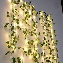 人造常春藤葉植物附 LED 燈串,綠色藤蔓花環掛燈,適用於牆面、派對、婚禮、房間、居家廚房,室內外裝飾 - 彩色 - 查看 16