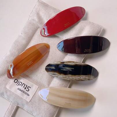 1个女士简约百搭大理石纹醋酸纤维发夹，优雅高端枕骨弹簧夹，适合日常佩戴，发饰，发卡，发夹，爪夹，学习用品