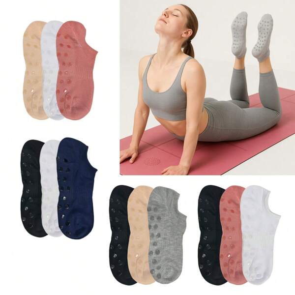 QLC SPORT Kit 3 Pares Meias Antiderrapante Feminina Yoga Pilates Hidroginástica Sortida