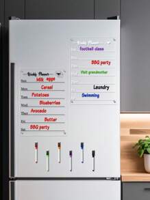 1 set d'aimants de frigo en acrylique avec chiots et lettres noir et blanc, un planificateur hebdomadaire magnétique transparent pour tableau blanc, un tableau de message réutilisable, des aimants de décoration de frigo (comprend 6 marqueurs de tableau blanc)
