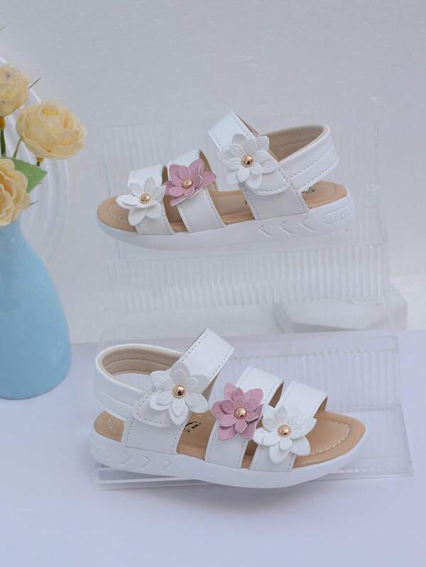 Sandali estivi per bambini di stile romano classico con 3 fiori, traspiranti, cavi, alla moda, carini, con suola morbida, ultraleggeri, versatili per uso quotidiano