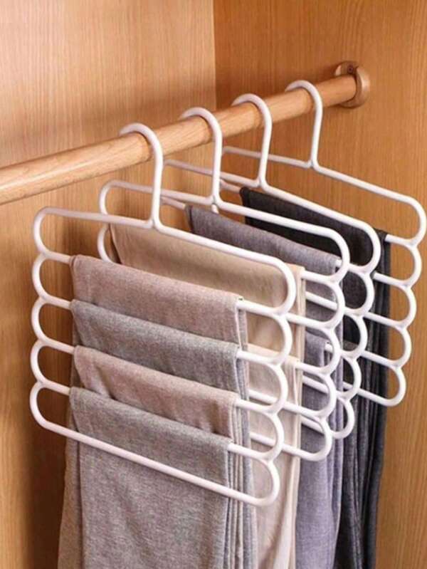 5pcs Household Multi-Layer Pants Rack, Five Layer Anti Slip Storage Pants Rack, Multifunctional Seamless Clothes Hanger, Scarf, Tie, Drying Rack, Room Decoration, Home Decoration, Bedroom Decoration, Storage, Creative, Multi-Functional Bold Five Layer Pants Rack, Drying Rack, Anti Slip Drop Pants Storage Rack