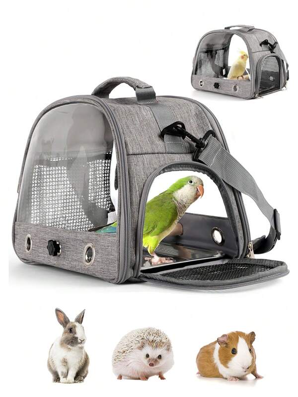 Vogelreisekäfig mit Sitzstange, Papageien-Rucksack-Käfig mit Edelstahlplatte, tragbare Haustier-Transporttasche für Vogelkäfig-Zubehör, transparenter Reisekäfig für Wellensittich, Sittich, Nymphensittich