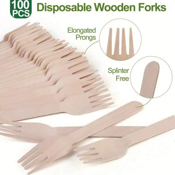 10/50/100 piezas Tenedor desechable de abedul, Tenedor de madera desechable de 5.5 pulgadas, Utensilios de cocina de muebles hechos de abedul, Adecuado para fiestas al aire libre, bodas, utensilios desechables, tenedor, adecuado para fiestas, campamentos, picnics