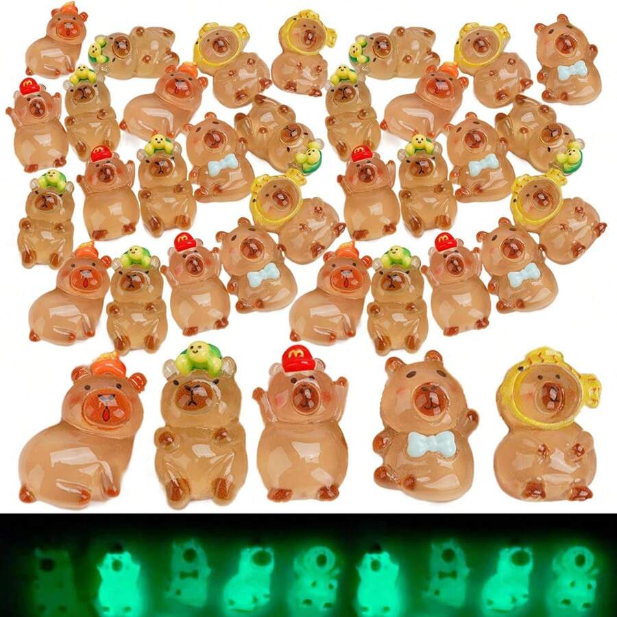 10/20/30 piezas Capibaras, Figuras de animales de resina, Mini Capibara, Figuras miniatura de Capibara luminosas de resina, perfectos para decorar tu escritorio, mesa, mini jardín o como regalo para amigos.