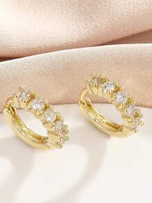 1 Paar europäisch-amerikanische Mode Micro Set Silber Kubikzirkonia offene Creolen Ohrringe für Frauen, vielseitiger einfacher Silber Schmuck Ring
