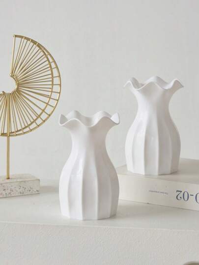 1PC Ceramic Look Plastic Vase Wit Unbreakable Tulips Roses Flowers Home Living Room, Tafel Birthday Graduation Room Moderne Flower Vases Dining Desktop, Bookshelf, Table, ation Simulated Dry Vase, view 5