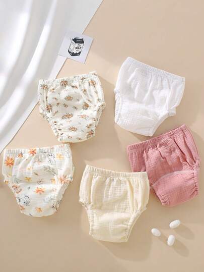 5 件/套可重复使用的婴儿如厕训练布尿布，纯棉柔软透气防漏新生儿男孩女孩礼物，精致印花图案适合每个宝宝