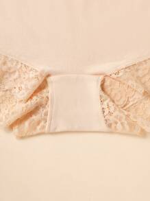 3pcs/Set Lace Mid-Waist Sexy Underwear, Solid Color, Mature Charm & Elegance, Lace Patchwork