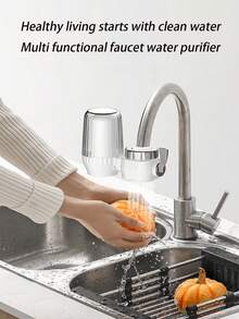 1pc - Home Kitchen Water Pre Filter, Splash Proof Ceramic Activated Carbon Direct Drinking Water Purifier, Ceramic Filter Element, Multifunctional Filter, Household Faucet Filter, Filtered Tap Water, Activated Carbon, Residual Chlorine Removal, Mixing Valve, Shower Head, Water Purifier