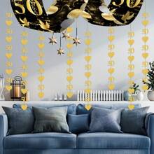Pancarta del 50 aniversario, decoraciones para el 50 aniversario de boda, pancarta del 50 aniversario, guirnalda con número 50 corazones negro y dorado, decoración del 50 aniversario para fiesta de cumpleaños de 1975 boda de oro