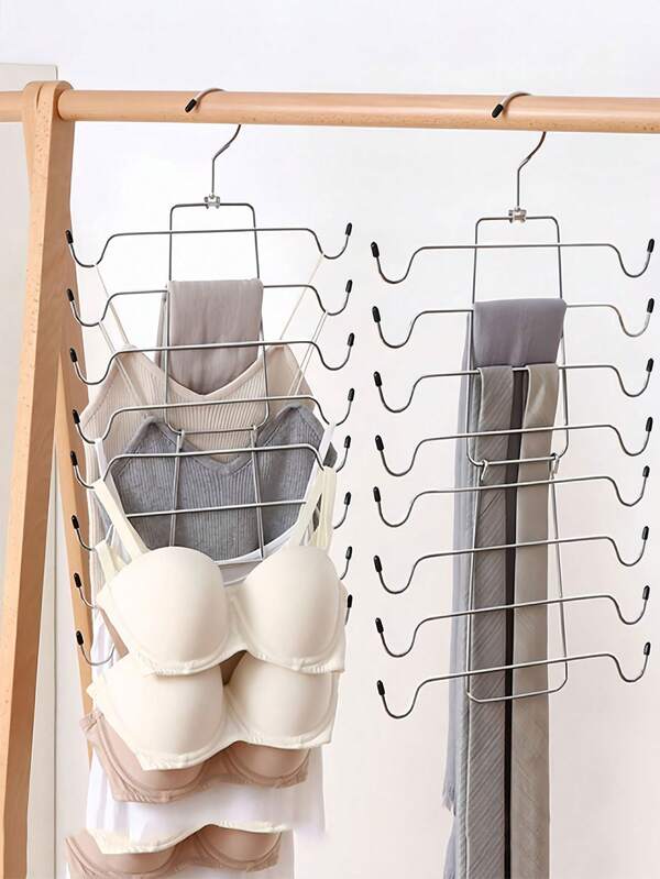 1pc Silver Multi Layer Clothes Hanger,Stainless Steel Multifunction Clothes Hanger,Storage Rack For Household,Foldable Clothes Hanger,Wardrobe Organizer,8-Layer Multifunctional Clothes Hanger,Storage Underwear Hanger