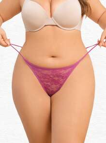 1 pieza Tanga sexy de mujer con cintura baja y diseño floral de encaje