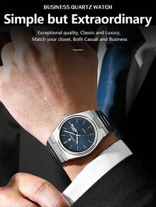 POEDAGAR 1pc Stainless Steel Quartz Men's Watch With Date & Day Display, Luxury Men's Watch, Water Resistant & Luminous - one-size - View 8