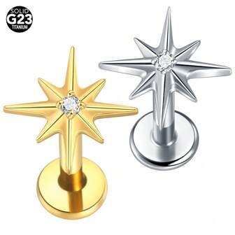 1PC Titanium 16G Sparkling CZ North Star Stud Earring Flatback Labret Cartilage Tragus Helix Conch Lobe Piercing Nose Jewelry