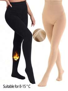 1 pieza Medias de terciopelo de 120D, súper talla grande de 80-250 libras, cintura alta, con estribo, suave y cómoda para mujer, uso casual o formal delgado para primavera y otoño