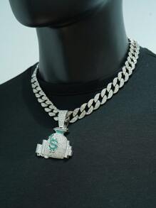 1pc Fashionable Hip Hop Style Dollar $ Symbol Pouch Pendant Necklace, Rap Music Inspired Accessories For Men