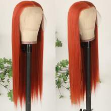 13X6 Platinum White Synthetic Lace Front Wigs 28 Inch Pre Plucked Long Straight Hair Wigs Glueless White Wigs Heat Resistant Fiber Hair Natural Halloween Wigs Platinum Blonde Lace Front Wigs For Women For Daily Christmas Party Cosplay Use - Red Orange - 查看 7