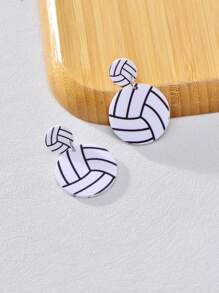 1 Pair Football, Baseball, Basketball, Volleyball Design Pendant Acrylic Earrings, Cute Sports Style Fashion Jewelry For Game Days
