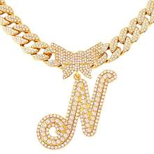 Dây chuyền hình bướm chữ cái A-Z, Dây chuyền Cuban đính đá cho nữ, Mặt dây chuyền chữ cái sáng bóng, Trang sức dây chuyền phong cách Hip Hop - Vàng - Xem 10