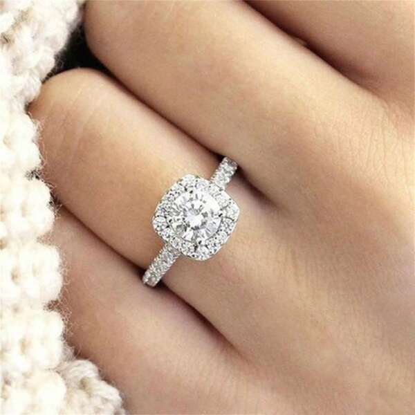 925er Sterling Silber geometrischer Quadratring mit kubischem Zirkonia, hochwertiges Schmuckgeschenk für Frauen