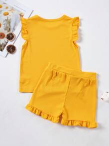 Set de 2 piezas de top sin mangas y shorts de unicolor para niñas, amarillo, para verano