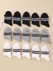 15 Pairs Kids' Socks - Classic Black White Gray Striped Crew Socks For Boys & Girls, Soft Comfortable School Socks, Teen Athletic Socks For Sports, Daily Wear, Back To School Essentials , Organic, Boneless Socks Quarter Socks - Multicolor - View 4