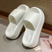 Women's Super Soft EVA Lightweight Comfortable Flat Sandals, Solid Color, Increased Height 7cm Extra Thick Bottom, Suitable For Teens, Black, Summer - White - View 3